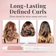 Hair Curling Wand 25mm, Ceramic Curling Tongs for Short Hair to Long Hair, 100C - 200C Adjustable Temperature & Auto-Shut Off, Rose Gold Hair Curler by Lily England