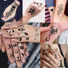 Geweir 52 Sheets Tiny Hands Small Black Temporary Tattoos For Women Finger Art Men Adults, Kids Water Transfer Fake Tattoo Stickers Gadgets, Realistic Moon Crown Animals Flower Tattoo Skull Butterfly