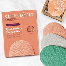 Cleanlogic Bath and Body Exfoliating Dual Texture Facial Mitts, Exfoliating Face Mitts fo Remove Makeup, Helps Soften Skin, Reusable Double Sided Face Exfoliator Mitts, For Sensitive Skin, Pack of 3