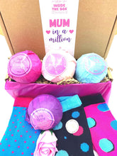 Inside the Box Gifts - Luxuriously Soft Bamboo Socks Trio with Four Jumbo Bath Bombs - Unique Eco-Friendly Gift for Women - Bath Bombs for Women Gifts with Essential Oils (Mum in a Million)