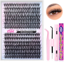 Lash Extension Kit 280Pcs Lash Clusters DIY Individual Lashes Eyelash Extension Kit D Curl Volume Cluster Lashes Wispy with Long Lasting Lash Bond and Seal and Lash Tweezers for Eyelash Extensions