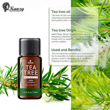 Kanzy Organic Tea Tree Essential Oil 100% Pure Tea Tree Oil for Skin, Hair, Face, Nails Natural Vegan & Undiluted for Aromatherapy & Diffusers