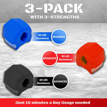 Jawlyne - Jaw Exerciser 3 Pack with 3 Strengths Jawline Toner Exerciser for Men and Women - With Necklace and Storage Containers