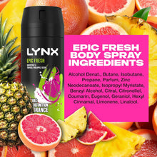 Lynx Epic Fresh grapefruit & tropical pineapple deodorant Bodyspray 48 hours of odour-busting zinc tech 150 ml pack of 6