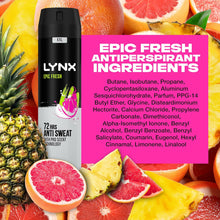 Lynx Epic Fresh 72-hour protection against odour and wetness Anti-perspirant Deodorant aerosol with a grapefruit & tropical pineapple scent 250 ml pack of 6