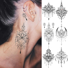 EGMBGM 15 Sheets Sexy Black Lotus Temporary Tattoos For Women Wedding Brides, Tribal Fake Jewelry Pendant Lace Moon Moth Flowers Temp Tattoos Temporary Sticker For Girls Arm Neck Hand Tatoos Jewels