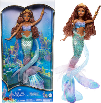 Mattel Disney The Little Mermaid Deluxe Mermaid Ariel Doll with Iridescent Tail, Hair Jewelry Beads, and Doll Stand, HNF42