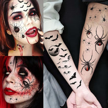 LAROI 9 Sheets Halloween Spider Web Face Tattoo Stickers, Bat Spider Fake Half Arm Tattoo Sleeve For Women Men Adults Kids, Scary Spiderweb Witch Makeup for Halloween Face Tattoo Zombie Makeup Kit