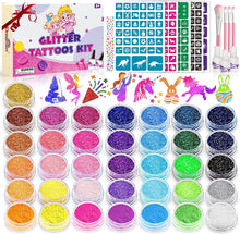 Dreamon Glitter Tattoos for Kids, Kids Temporary Tattoo for Girls Boys, 36 Colours Glitter Tattoo Kit, Gifts for Birthday Party Cosplay Christmas, 207 Stencils 4 Brushes 3 Glue (6 Fluorescence)