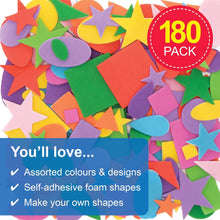 Baker Ross EK2352 Self-Adhesive Foam Shapes (Pack of 180) for Kids Arts and Crafts, Vinyl, Assorted, 1cm-5cm