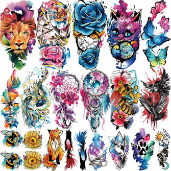 77 Sheets Temporary Tattoo, 17 Sheets Half Arm Flower Dream Catcher Cat Goldfish Fake Tattoos for Adults Shoulder Neck, 60 Sheets Tiny Waterproof Temporary Tattoos Realistic for Women Girls and Kids