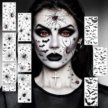 LAROI 9 Sheets Halloween Spider Web Face Tattoo Stickers, Bat Spider Fake Half Arm Tattoo Sleeve For Women Men Adults Kids, Scary Spiderweb Witch Makeup for Halloween Face Tattoo Zombie Makeup Kit