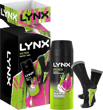 Lynx Epic Fresh Gift Set body spray & socks in a stylish gift box perfect gifts for him 1 piece