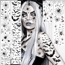 LAROI 9 Sheets Halloween Spider Web Face Tattoo Stickers, Bat Spider Fake Half Arm Tattoo Sleeve For Women Men Adults Kids, Scary Spiderweb Witch Makeup for Halloween Face Tattoo Zombie Makeup Kit