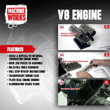 Machine Works Build Your Own V8 Engine Toy - Replica Model Building Kit - Features Augmented Reality, Sounds and Illumination, 4 Modes, 250+ Pieces, 10+ Years