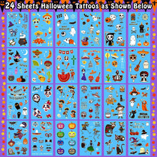 Leesgel Halloween Party Bag Fillers, 24 Sheets Temporary Tattoos for Kids Halloween Decorations, Day of the Dead Costume Accessories, Skeleton/Candy/Pumpkin Face Tattoo Stickers Halloween Toys Gifts