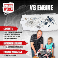 Machine Works Build Your Own V8 Engine Toy - Replica Model Building Kit - Features Augmented Reality, Sounds and Illumination, 4 Modes, 250+ Pieces, 10+ Years