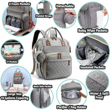 Nappy Bag Changing Bag Backpack (UK Company) Baby Diaper Bag With 9 Pockets Grey