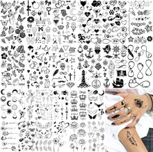 Geweir 52 Sheets Tiny Hands Small Black Temporary Tattoos For Women Finger Art Men Adults, Kids Water Transfer Fake Tattoo Stickers Gadgets, Realistic Moon Crown Animals Flower Tattoo Skull Butterfly