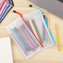 Clear Pencil Case Zipper File Bags, 10PCS Mesh Pencil Pouch Plastic Zip Wallets Folders Waterproof Travel Storage Pouch for Exams, Bills, Cosmetics, School Supplies and Travel Accessories, 10 Colours