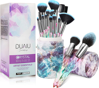 DUAIU Makeup Brushes 15pcs Premium Synthetic Bristles Crystal Handle Set Kabuki Foundation Brush Face Lip Eye Makeup Brush Sets Professional with Starry Gift Box(Blue)