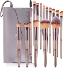 HEYMKGO Makeup Brushes, 15 Pcs Make Up Brushes Set Professional Champagne Gold Makeup Brush Pack, Foundation Blending Powder Blush Concealers Eyeshadow Eyeliner Make-up Brush Kits with Cosmetics Bag