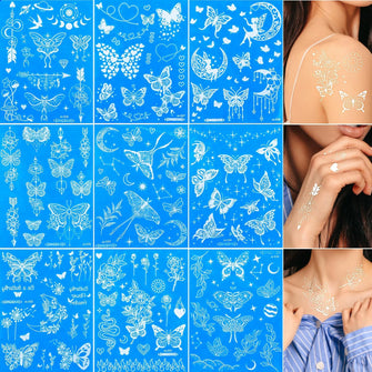 9 Sheets White Butterfly Temporary Tattoos for Women Long Lasting, Lace Tattoo Sticker for Wedding Party Festivals DIY on Body Face Arms Legs