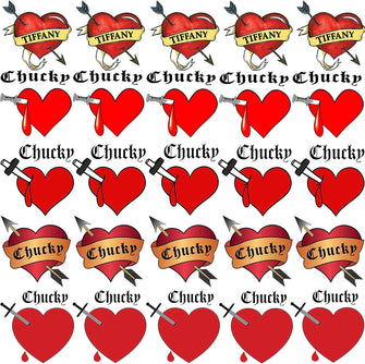 LAROI 25 PCS Bride Of Chucky Tattoo Heart For Women Girls Kids, Tiffany Costume Bride of Chucky Accessories, 3D Halloween Face Tattoo Makeup Kit Fake Chucky Heart Tattoo Stickers Decals