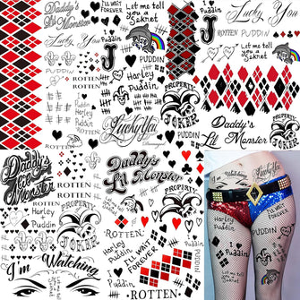 LAROI 5 Sheets 3D HQ Temporary Tattoos For Women Men Adults Halloween Makeup Kit, Realisic Fake Joker Tattoo Stickers, DIY Clown Prison Prisoner Inmate Rapper Gothic Tattoos halloween Rave Accessories