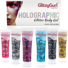 Holographic Glitter Face and Body Gel Festival 6 Pack Cosmetic for Face, Body & Hair Glitter