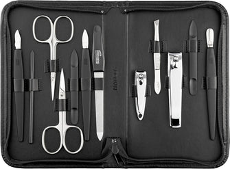 Manicure Set - 12 Piece professional pedicure tools - German Made nail kit - Grooming set - Faux leather case - Ideal travel nail kit - Nail set - Incl. nail cutter