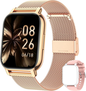 Popglory Smart Watch for Women Men Answer/Make Calls, 1.85" Smartwatch 2 Straps & Split Screen, 100+ Sports Fitness Watch with Blood Pressure/Oxygen/Heart Rate Monitor for iOS and Android