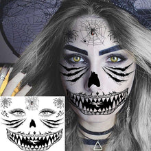 EGMBGM 4 Sheets Scary Halloween Face Temporary Tattoos For Women Men, 3D Witch Zombie Makeup Kit For Kids Girls Boys Adults, Dia de los muertos Day of the Dead Makeup Face Tattoos Spider Web Bat Scar