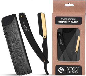 LYCOS Shears  Classic Matte Cut Throat Razor Kit for Men - Gold Plated - Stainless Steel Professional Barber Straight Razor - Salon Quality Hair Shaver - Foldable Hair, Beard Razor