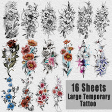 Acevegue 74 Sheets Temporary Tattoos for Women, Half Arm Flower Rose Fake Tattoo Sleeve, Realistic Small Tiny Branch Wild Plant Semi Permanent Transfer Tattoo Stickers for Adults&Girls Body Makeup Art