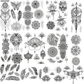 9 Sheets Fake Tattoos, Large Tribal Temporary Tattoos Feather Lion Dreamcatcher 3D Tattoo Stickers for Women Girls