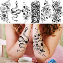 COKTAK 59 Sheets Sexy 3D Rose Flower Temporary Tattoos For Women Girls Arm Neck, Snake Floral Sunflower Leaf Peony Fake Tattoo Sticker Adult, Black Realistic Temp Tatoos Moon Dandelion Butterfly Thigh