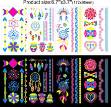 HOWAF 20 Sheet Neon Temporary Tattoos, Neon Tattoos Glow In The Dark Tattoos UV Tattoos Neon Waterproof Tattoo Stickers Fake Tattoos Glow In The Dark Tattoos for Kids Adults Women Girls Face Body Art