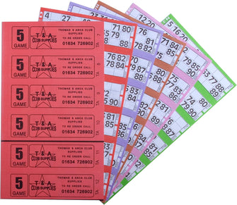 Jumbo Bingo 750 BOOKS 5 PAGE GAME STRIPS OF 6 TV TICKET SHEET BIG BOLD NUMBERS