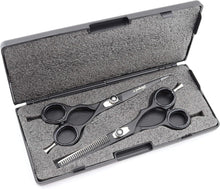 Haryali London Black Hairdressers Professional 6 Inch Hairdressing Barber Scissors Set Texturing Thinning Hair Cutting Shears, Comb, Oil Bottle, Cloth and Hair Clipper Comes in Black Case