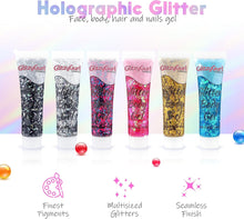 Holographic Glitter Face and Body Gel Festival 6 Pack Cosmetic for Face, Body & Hair Glitter