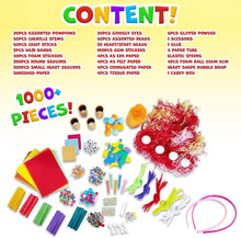 Arts and Crafts for Kids 1000+ Pieces - Pom Poms, Pipe Cleaners, Tissue Paper, Gem Stickers, Shredded Paper, Craft Sticks - Art Supplies Craft Kits for Kids