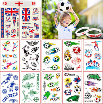 Lubibi Football Tattoo Stickers Kit,12 Sheets Football Temporary Tattoos Sticker,1 Sheet Silicone Wristband, Football Soccer Themed Party Favour Bag Fillers Fake Transfer Tattoo Sticker For Kid Adult