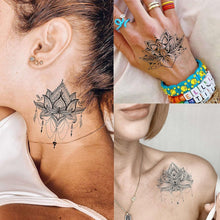 EGMBGM 15 Sheets Sexy Black Lotus Temporary Tattoos For Women Wedding Brides, Tribal Fake Jewelry Pendant Lace Moon Moth Flowers Temp Tattoos Temporary Sticker For Girls Arm Neck Hand Tatoos Jewels