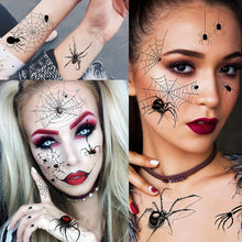 COKTAK 8 Sheets Large 3D Spider Web Temporary Tattoos Halloween Makeup Kit For Women Adults Realistic Witch Bat Zombie Fake Face Tattoos Sticker For Kids Men Adults Scary Halloween Decals Spiderweb