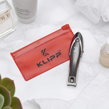 KLIPP Nail Clippers with Catcher  Heavy Duty Stainless Steel Fingernail and Toe Nail Cutter with Curved Surgical Blades and Built-In Nail File  Ergonomic Handle with Wide Jaws for Thick Nails