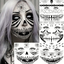 EGMBGM 4 Sheets Scary Halloween Face Temporary Tattoos For Women Men, 3D Witch Zombie Makeup Kit For Kids Girls Boys Adults, Dia de los muertos Day of the Dead Makeup Face Tattoos Spider Web Bat Scar