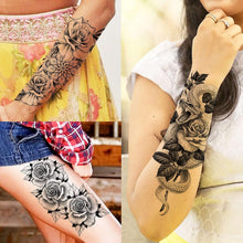 COKTAK 59 Sheets Sexy 3D Rose Flower Temporary Tattoos For Women Girls Arm Neck, Snake Floral Sunflower Leaf Peony Fake Tattoo Sticker Adult, Black Realistic Temp Tatoos Moon Dandelion Butterfly Thigh