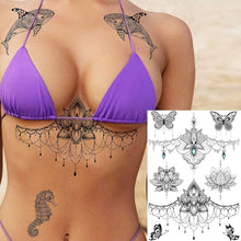 EGMBGM 28 Sheets Tribal Black Temporary Tattoos For Women Girls, Waterproof Fake Tattoos Temporary Elephant Ganesha Lace Tattoo Kits, Lotus Mandala Flower Tatoo Sticker Moon Neck Chest Arm Butterfly