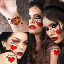 COKTAK 36 PCS Bride of Chucky Tattoo Heart For Women Men Kids Adults, Halloween Zombie Chucky Makeup Kit, Tiffany Costume Chucky Heart Temporary Tattoos Stickers, Bride of Chucky Halloween Costume